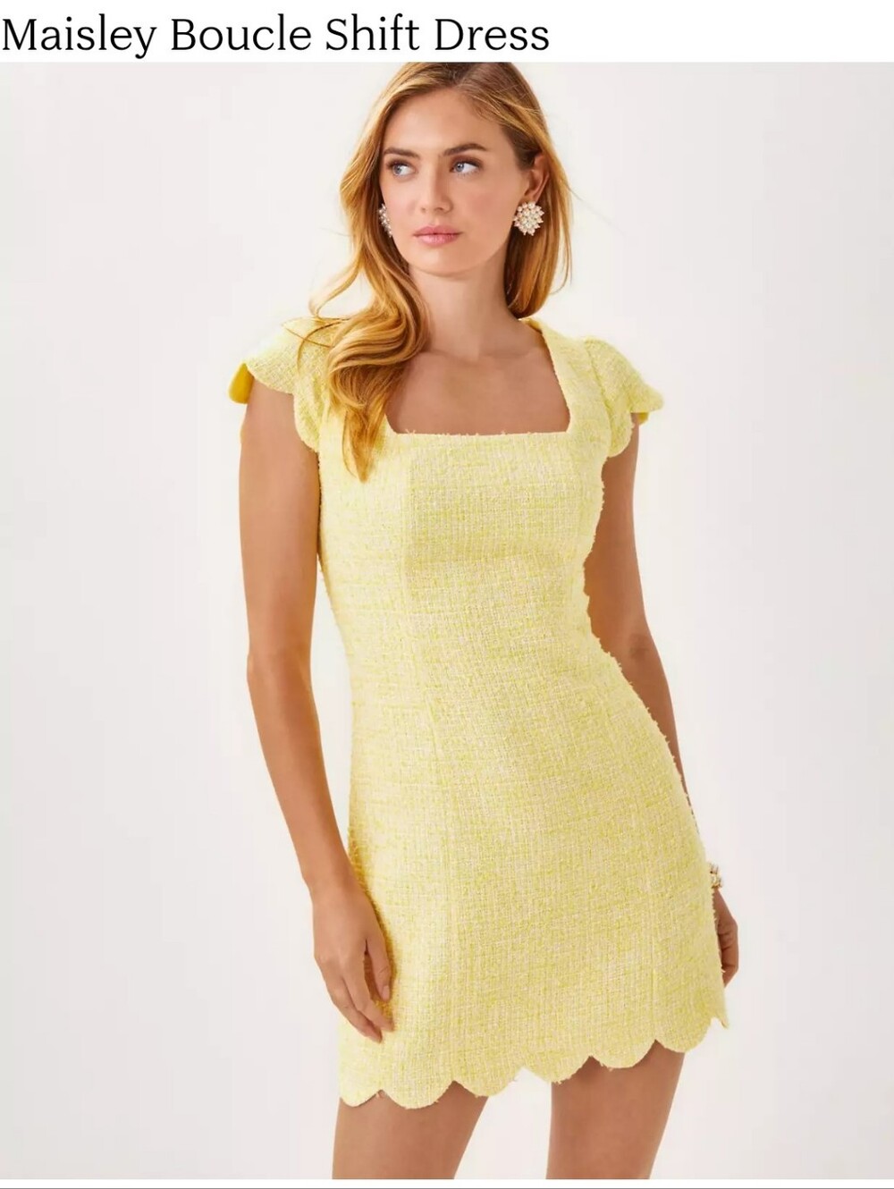 Boucle Shift Dress in Yellow